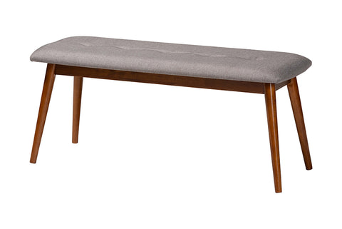 Baxton Studio Flora II Mid-Century Modern Light Grey Fabric Upholstered Medium Oak Finished Wood Dining Bench