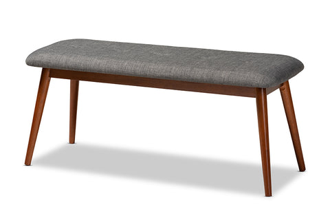Baxton Studio Flora II Mid-Century Modern Dark Grey Fabric Upholstered Medium Oak Finished Wood Dining Bench