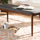 Baxton Studio Flora II Mid-Century Modern Dark Grey Fabric Upholstered Medium Oak Finished Wood Dining Bench