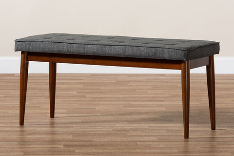 Baxton Studio Itami Mid-Century Modern Dark Grey Fabric Upholstered Medium Oak Finished Wood Dining Bench