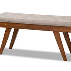 Baxton Studio Alona Mid-Century Modern Light Grey Fabric Upholstered Wood Dining Bench