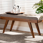 Baxton Studio Alona Mid-Century Modern Light Grey Fabric Upholstered Wood Dining Bench