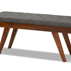 Baxton Studio Alona Mid-Century Modern Medium Grey Fabric Upholstered Wood Dining Bench