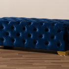 Baxton Studio Avara Glam and Luxe Royal Blue Velvet Fabric Upholstered Gold Finished Button Tufted Bench Ottoman