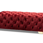 Baxton Studio Avara Glam and Luxe Burgundy Velvet Fabric Upholstered Gold Finished Button Tufted Bench Ottoman