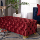 Baxton Studio Avara Glam and Luxe Burgundy Velvet Fabric Upholstered Gold Finished Button Tufted Bench Ottoman