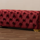 Baxton Studio Avara Glam and Luxe Burgundy Velvet Fabric Upholstered Gold Finished Button Tufted Bench Ottoman