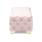 Baxton Studio Avara Glam and Luxe Light Pink Velvet Fabric Upholstered Gold Finished Button Tufted Bench Ottoman
