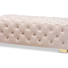 Baxton Studio Avara Glam and Luxe Light Beige Velvet Fabric Upholstered Gold Finished Button Tufted Bench Ottoman