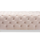 Baxton Studio Avara Glam and Luxe Light Beige Velvet Fabric Upholstered Gold Finished Button Tufted Bench Ottoman