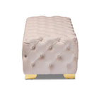 Baxton Studio Avara Glam and Luxe Light Beige Velvet Fabric Upholstered Gold Finished Button Tufted Bench Ottoman