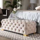 Baxton Studio Avara Glam and Luxe Light Beige Velvet Fabric Upholstered Gold Finished Button Tufted Bench Ottoman