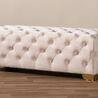 Baxton Studio Avara Glam and Luxe Light Beige Velvet Fabric Upholstered Gold Finished Button Tufted Bench Ottoman