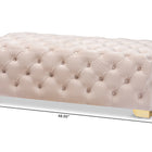 Baxton Studio Avara Glam and Luxe Light Beige Velvet Fabric Upholstered Gold Finished Button Tufted Bench Ottoman