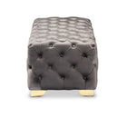 Baxton Studio Avara Glam and Luxe Gray Velvet Fabric Upholstered Gold Finished Button Tufted Bench Ottoman