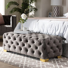 Baxton Studio Avara Glam and Luxe Gray Velvet Fabric Upholstered Gold Finished Button Tufted Bench Ottoman