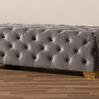 Baxton Studio Avara Glam and Luxe Gray Velvet Fabric Upholstered Gold Finished Button Tufted Bench Ottoman