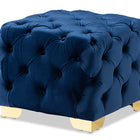 Baxton Studio Avara Glam and Luxe Royal Blue Velvet Fabric Upholstered Gold Finished Button Tufted Ottoman