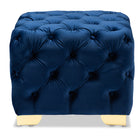 Baxton Studio Avara Glam and Luxe Royal Blue Velvet Fabric Upholstered Gold Finished Button Tufted Ottoman