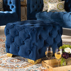 Baxton Studio Avara Glam and Luxe Royal Blue Velvet Fabric Upholstered Gold Finished Button Tufted Ottoman