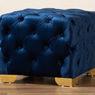 Baxton Studio Avara Glam and Luxe Royal Blue Velvet Fabric Upholstered Gold Finished Button Tufted Ottoman