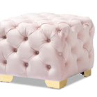 Baxton Studio Avara Glam and Luxe Light Pink Velvet Fabric Upholstered Gold Finished Button Tufted Ottoman