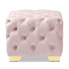 Baxton Studio Avara Glam and Luxe Light Pink Velvet Fabric Upholstered Gold Finished Button Tufted Ottoman