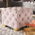 Baxton Studio Avara Glam and Luxe Light Pink Velvet Fabric Upholstered Gold Finished Button Tufted Ottoman