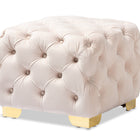 Baxton Studio Avara Glam and Luxe Light Beige Velvet Fabric Upholstered Gold Finished Button Tufted Ottoman