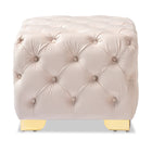 Baxton Studio Avara Glam and Luxe Light Beige Velvet Fabric Upholstered Gold Finished Button Tufted Ottoman