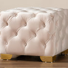 Baxton Studio Avara Glam and Luxe Light Beige Velvet Fabric Upholstered Gold Finished Button Tufted Ottoman