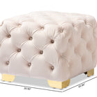 Baxton Studio Avara Glam and Luxe Light Beige Velvet Fabric Upholstered Gold Finished Button Tufted Ottoman