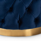 Baxton Studio Valeria Glam Royal Blue Velvet Fabric Upholstered Gold-Finished Button Tufted Ottoman