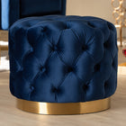 Baxton Studio Valeria Glam Royal Blue Velvet Fabric Upholstered Gold-Finished Button Tufted Ottoman