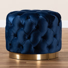 Baxton Studio Valeria Glam Royal Blue Velvet Fabric Upholstered Gold-Finished Button Tufted Ottoman