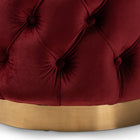 Baxton Studio Valeria Glam Burgundy Red Velvet Fabric Upholstered Gold-Finished Button Tufted Ottoman
