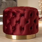 Baxton Studio Valeria Glam Burgundy Red Velvet Fabric Upholstered Gold-Finished Button Tufted Ottoman