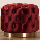 Baxton Studio Valeria Glam Burgundy Red Velvet Fabric Upholstered Gold-Finished Button Tufted Ottoman