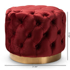 Baxton Studio Valeria Glam Burgundy Red Velvet Fabric Upholstered Gold-Finished Button Tufted Ottoman