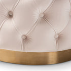 Baxton Studio Valeria Glam Light Beige Velvet Fabric Upholstered Gold-Finished Button Tufted Ottoman