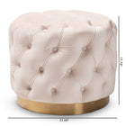 Baxton Studio Valeria Glam Light Beige Velvet Fabric Upholstered Gold-Finished Button Tufted Ottoman