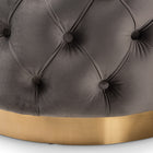 Baxton Studio Valeria Glam Gray Velvet Fabric Upholstered Gold-Finished Button Tufted Ottoman