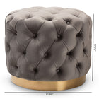 Baxton Studio Valeria Glam Gray Velvet Fabric Upholstered Gold-Finished Button Tufted Ottoman