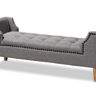 Baxton Studio Perret Modern and Contemporary Gray Linen Fabric Upholstered Oak Brown Finished Wood Bench