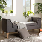 Baxton Studio Perret Modern and Contemporary Gray Linen Fabric Upholstered Oak Brown Finished Wood Bench