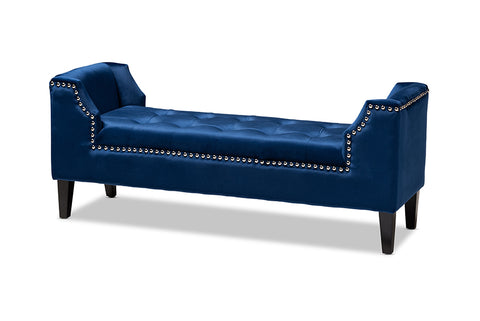 Baxton Studio Perret Modern and Contemporary Royal Blue Velvet Fabric Upholstered Espresso Finished Wood Bench