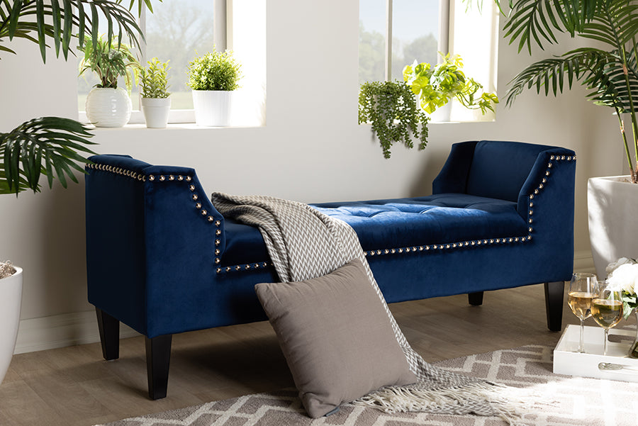 Baxton Studio Perret Modern and Contemporary Royal Blue Velvet Fabric Upholstered Espresso Finished Wood Bench