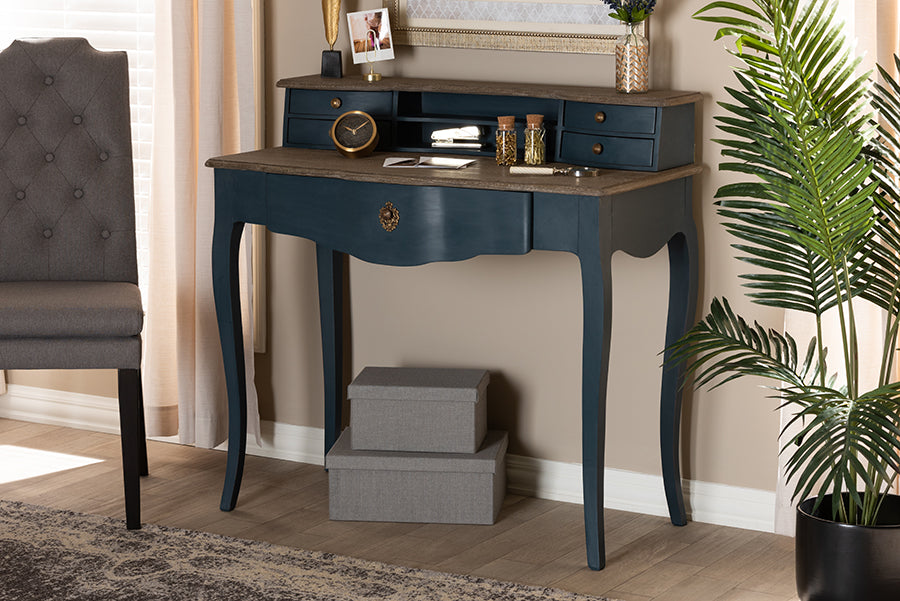Baxton Studio Celestine French Provincial Blue Spruce Finished Wood Accent Writing Desk