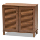Baxton Studio Coolidge Modern and Contemporary Walnut Finished 4-Shelf Wood Shoe Storage Cabinet