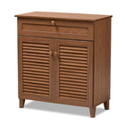 Baxton Studio Coolidge Modern and Contemporary Walnut Finished 4-Shelf Wood Shoe Storage Cabinet with Drawer